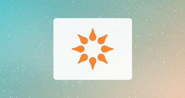 An image of an orange flower over a white box on a blue-to-orange gradient background.